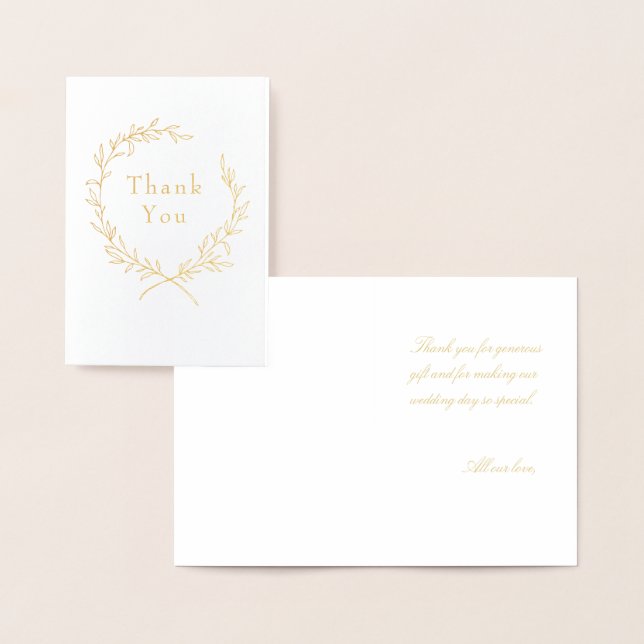Roman Olive Leaf Wreath Wedding Thank You Gold Foil Card (Display)