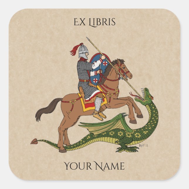 Roman Saint George and the Dragon Bookplate Square Sticker (Front)