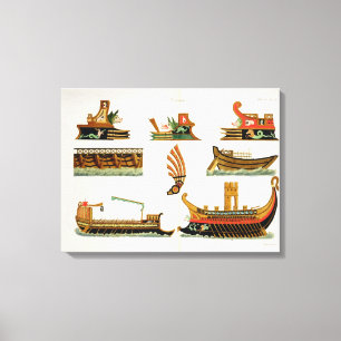 Roman Ships with details of figureheads, plate 23, Canvas Print