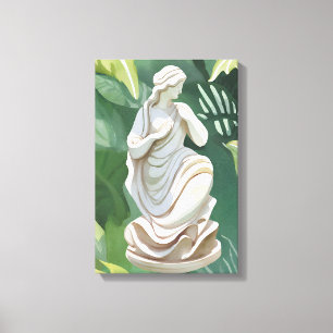 Roman Statue Watercolor Botanical Painting Canvas Print