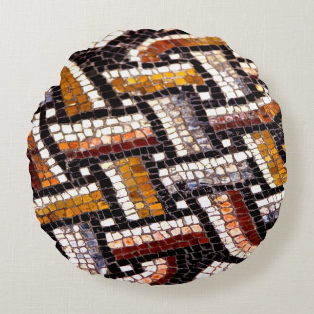 Roman Tile Mosaic Round Pillow (Front)
