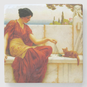 Roman Woman Playing with her Favourite Cat Stone Coaster