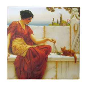 Roman Woman Playing with her Favourite Cat Tile