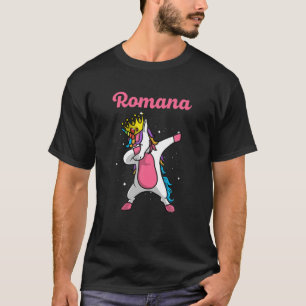 ROMANA Name Personalized Birthday Dabbing Unicorn T-Shirt