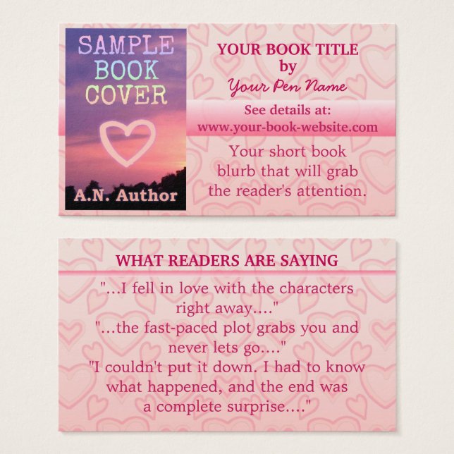 Romance Auteur du livre Promotion Coeurs roses (Devant & derrière)