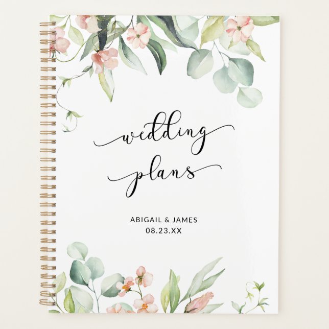 Romance Blush Elegant Floral Greenery Wedding Planner (Front)
