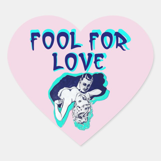 Romance couple lovers retro art Fool For Love  Heart Sticker (Front)