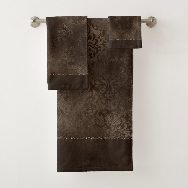 Romance en bronze de minuit | Satiny Grunge Damask (En situation)