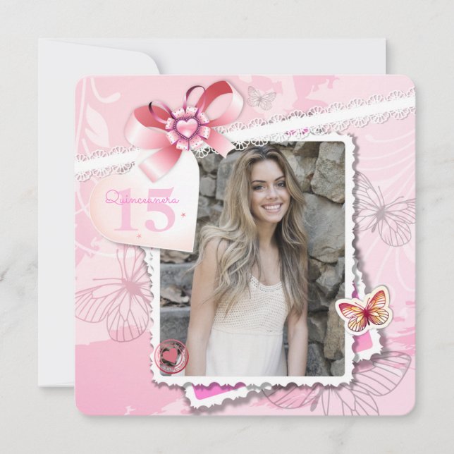Romance et papillons Photo Invitation (Devant)