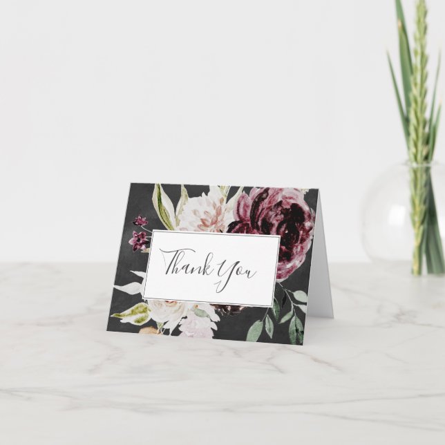 Romance florale | Carte de remerciements gris (Devant)