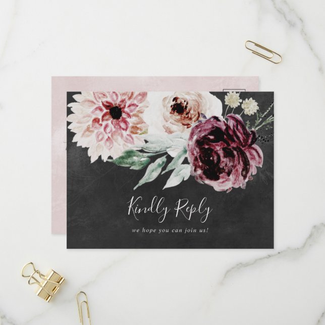Romance florale | Carte postale RSVP de choix du m (Devant/Arrière en situation)