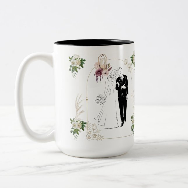 Romance in bloom black & white Two-Tone coffee mug (Left)