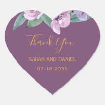 Romance Plum with Pink Roses Wedding Thank You