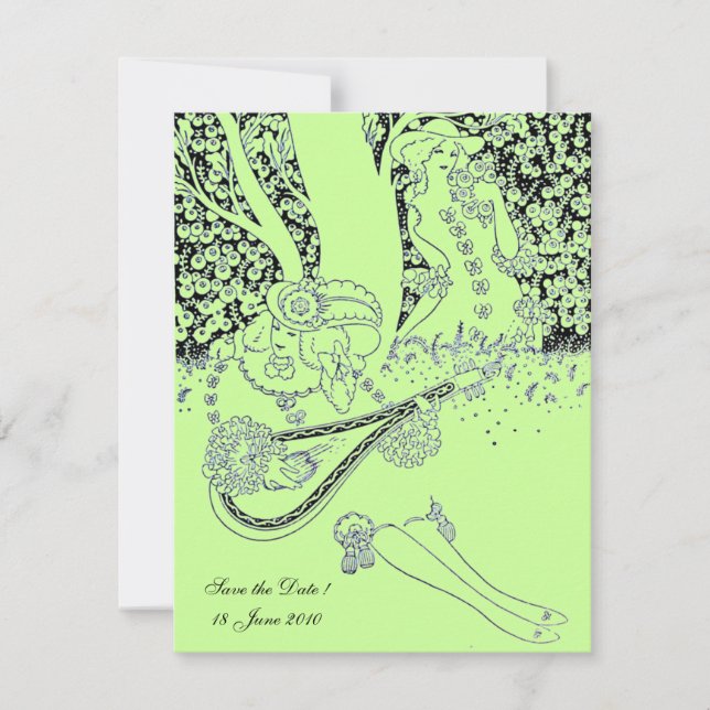 ROMANCE,ROMANTIC LOVERS BLACK GREEN WEDDING PARTY INVITATION (Front)