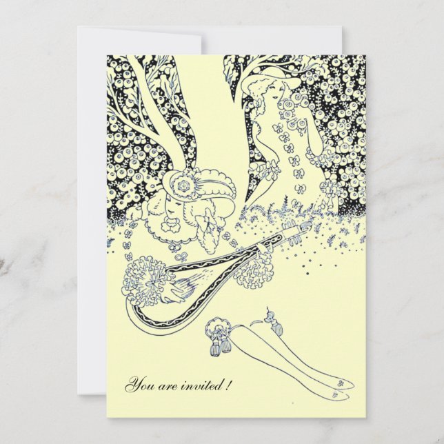 ROMANCE,ROMANTIC LOVERS BLACK WHITE WEDDING PARTY INVITATION (Front)