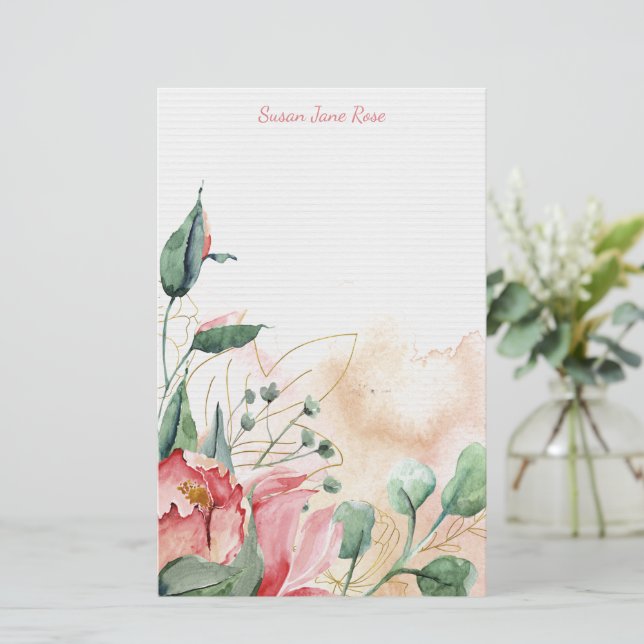 Romance Rose Peint Papeterie personnalisée (Debout devant)