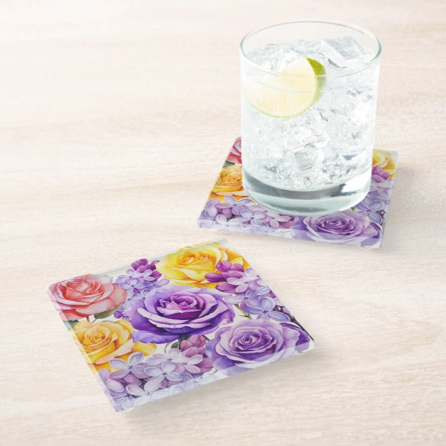 Romance Roses & Lilac Flowers Coaster (Angled)