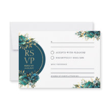 Romance RSVP fleurs turquoise avec accents dorés