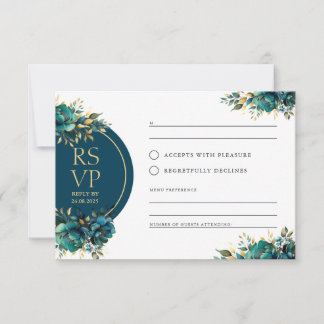 Romance RSVP fleurs turquoise avec accents or