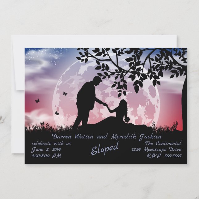 Romance under Blue Red Moon Elopement Invitation (Front)