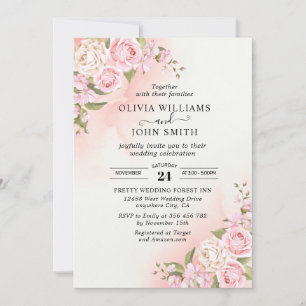 Romance Vintage Pink Rose white Background Invitat Invitation