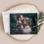 Romance We Got Married Elopement Postcard<br><div class="desc">Our wedding photo elopement postcards are the perfect way to announce your marriage to friends and family while showcasing your favourite elopement photo. The delicate hand lettering design adds a romantic touch to the modern and beautiful photo card layout. Crafted from high-quality cardstock, these postcards have a luxurious feel and...</div>