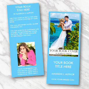 Romance Writer Book Cover   Author Photo Back Blue Rack Card