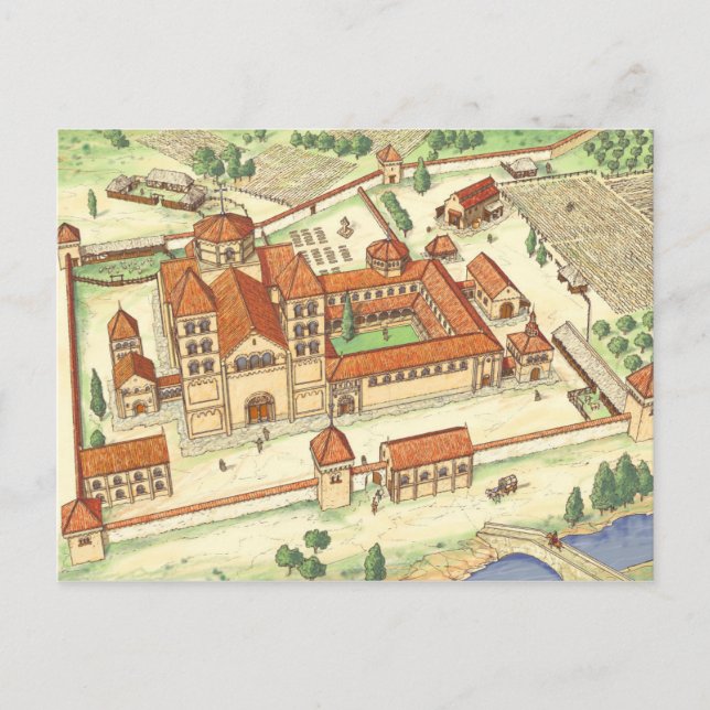 Romanesque Abbey. Model Postcard (Front)
