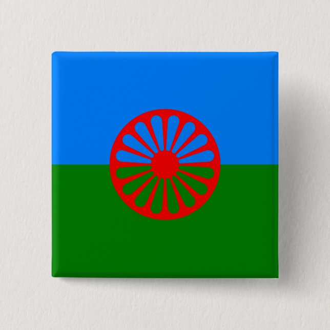 Romani Flag 2 Inch Square Button (Front)