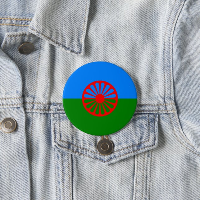 Romani Flag 3 Inch Round Button (In Situ)