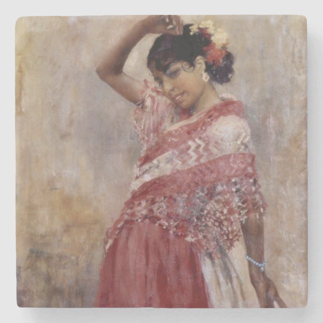 Romani Gypsy Woman Dancing (by Albert Edelfelt) Stone Coaster (Front)
