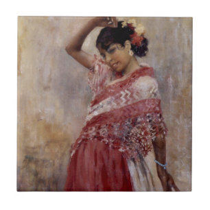 Romani Gypsy Woman Dancing (by Albert Edelfelt) Tile