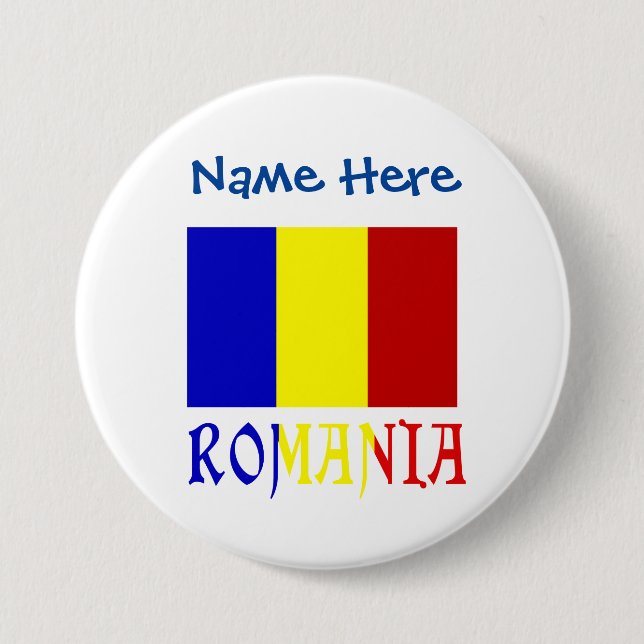 Romania and Romanian Flag Blue Personalization  3 Inch Round Button (Front)