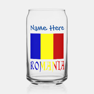 Romania and Romanian Flag Blue Personalization  Can Glass