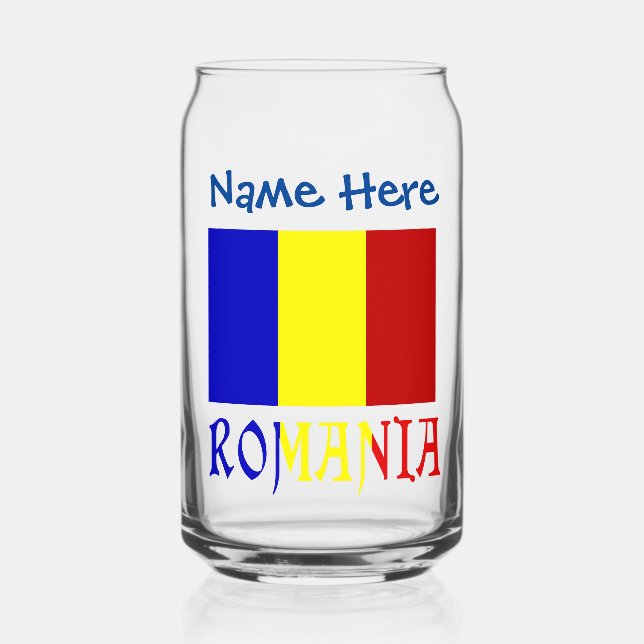 Romania and Romanian Flag Blue Personalization  Can Glass (Front)