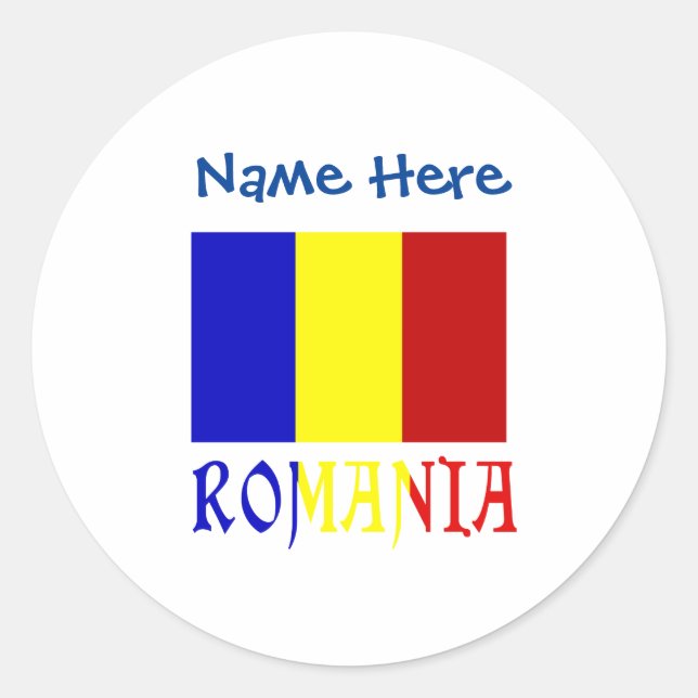 Romania and Romanian Flag Blue Personalization  Classic Round Sticker (Front)