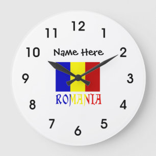 Romania and Romanian Flag with Your Name Large Clo Clock