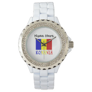 Romania and Romanian Flag with Your Name Watch