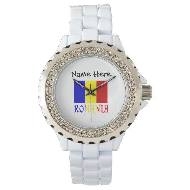 Romania and Romanian Flag with Your Name Watch (Front)