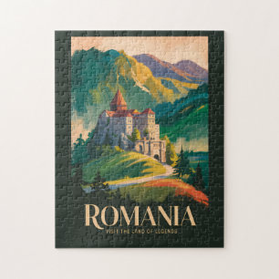 Romania Castle Landscape Illustration Travel Art Jigsaw Puzzle