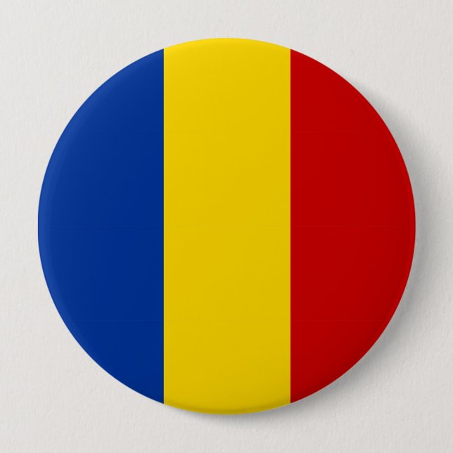 Romania country long flag symbol 4 inch round button (Front)