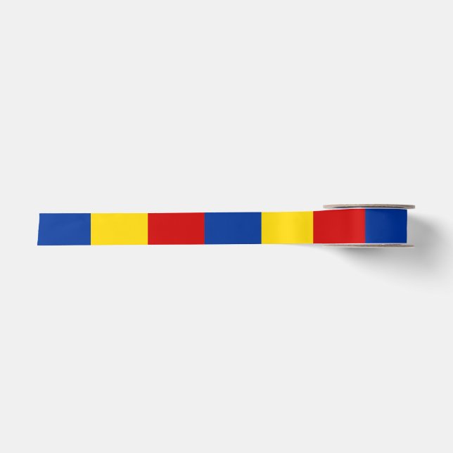 Romania country long flag symbol satin ribbon (Front)