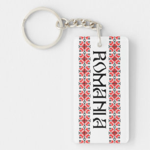 romania country symbol name text folk motif keychain