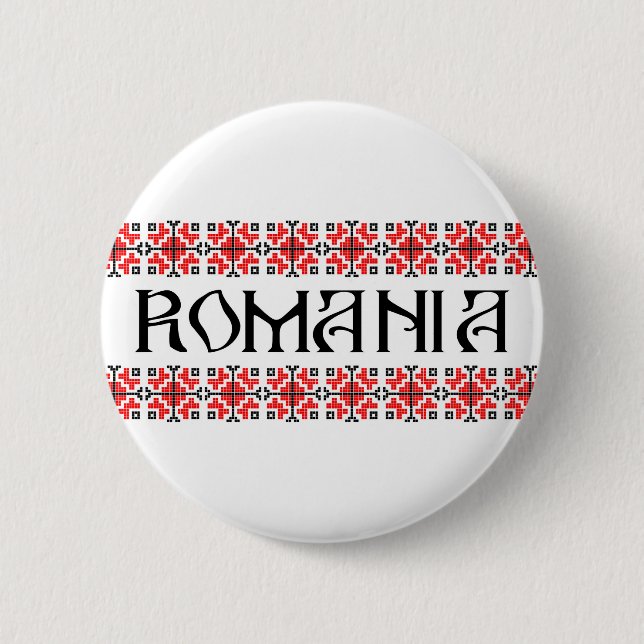 romania country symbol name text folk motif tradit 2 inch round button (Front)