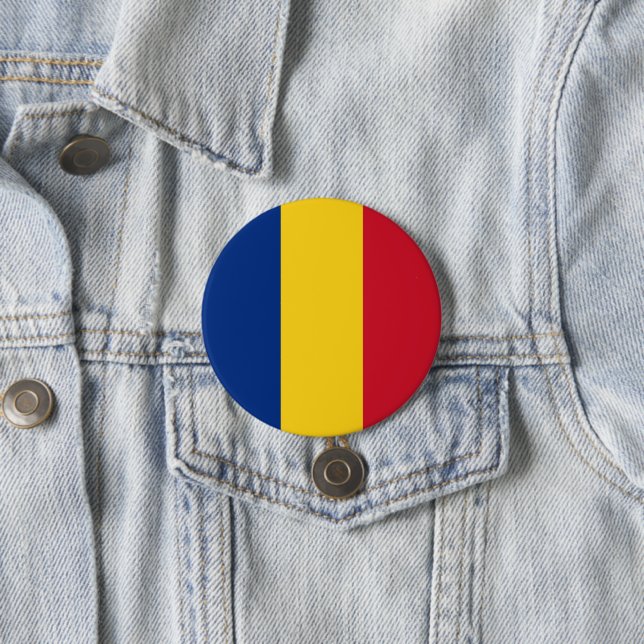 Romania flag 3 inch round button (In Situ)