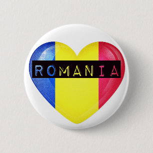 Romania Flag Heart 2 Inch Round Button