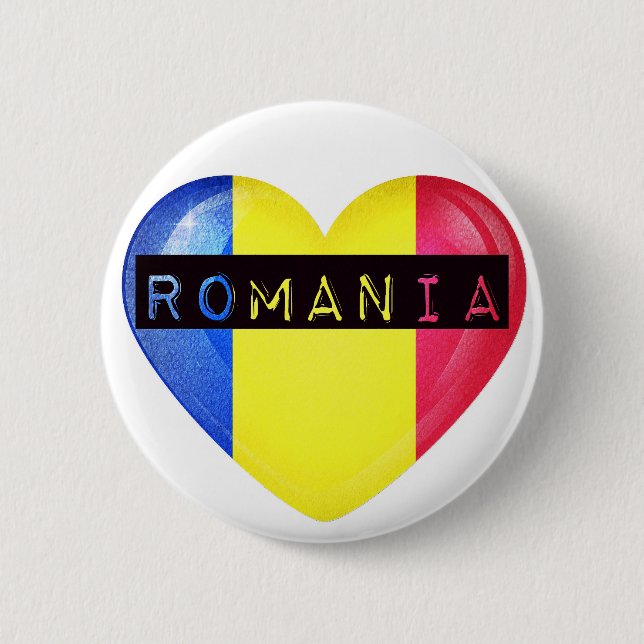 Romania Flag Heart 2 Inch Round Button (Front)
