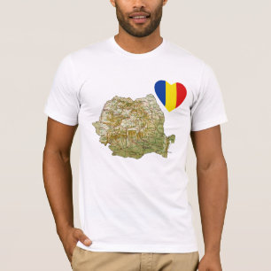 Romania Flag Heart and Map T-Shirt