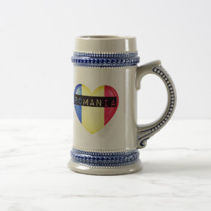 Romania Flag Heart Beer Stein