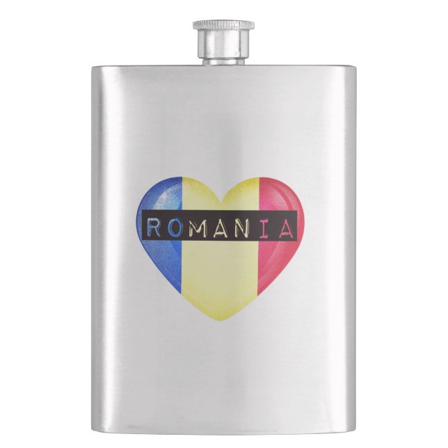 Romania Flag Heart Hip Flask (Front)